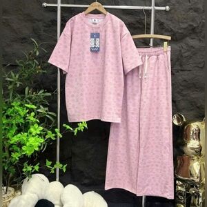 SALE🎉 2pcs Shirt And Pants Stylish Pink Patterned Casual Set